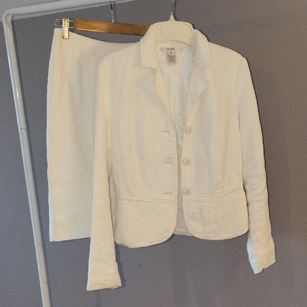 Two-piece Linen Cotton Blend Blazer And Skirt Set